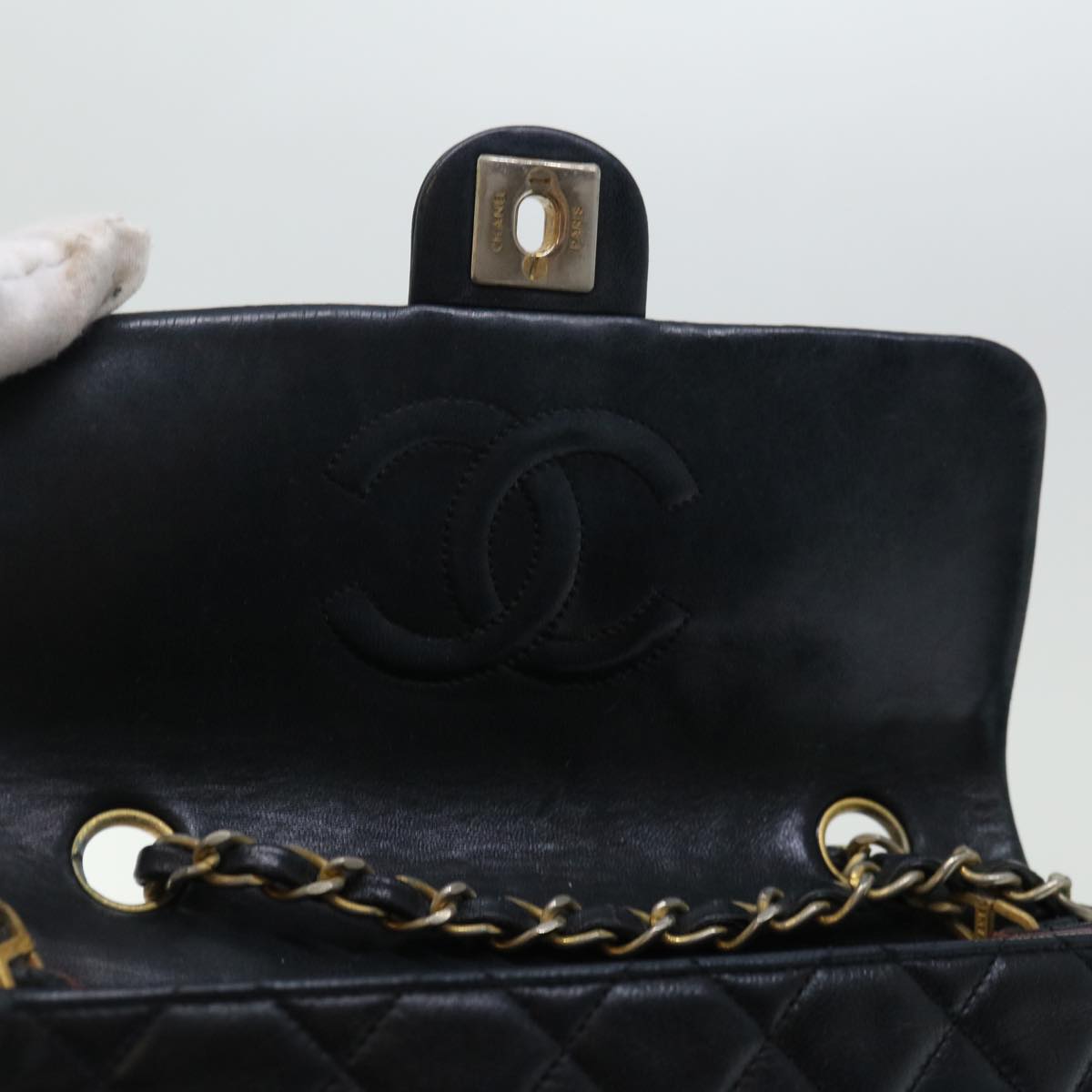 CHANEL Matelasse Chain Shoulder Bag Lamb Skin Black CC 71178A