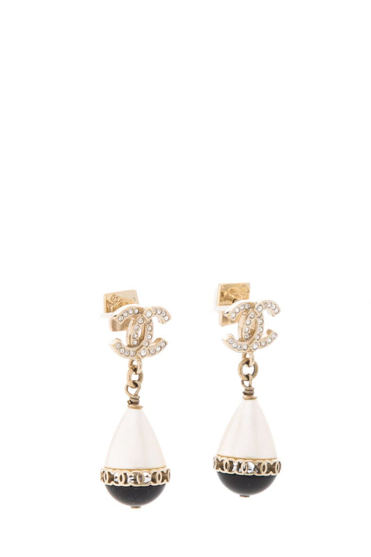 Chanel 2021 Pearl & Black CC Small Drop Earrings