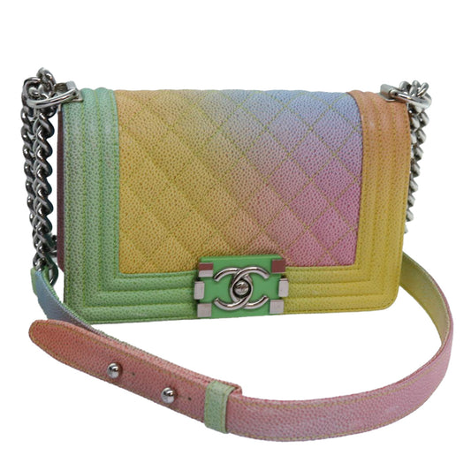 CHANEL Matelasse Boy Chanel Chain Shoulder Bag Leather Rainbow CC 71579S