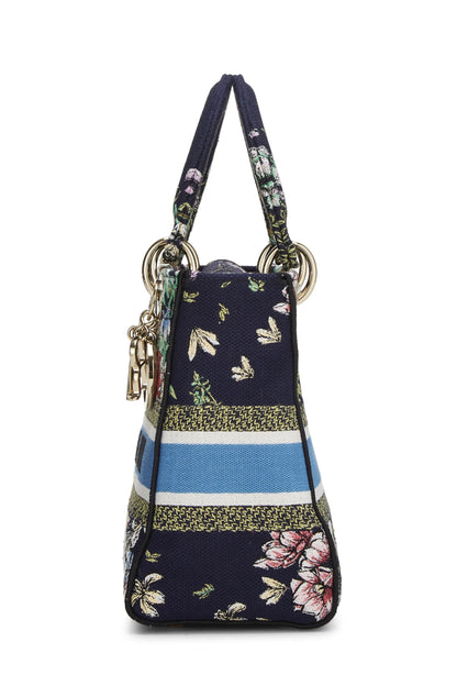 Dior, Navy Embroidered Canvas Lady D-Lite Medium, Multi