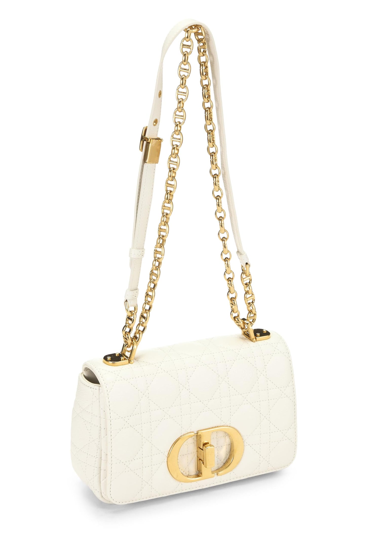 Dior, White Cannage Calfskin Caro Bag Small, White
