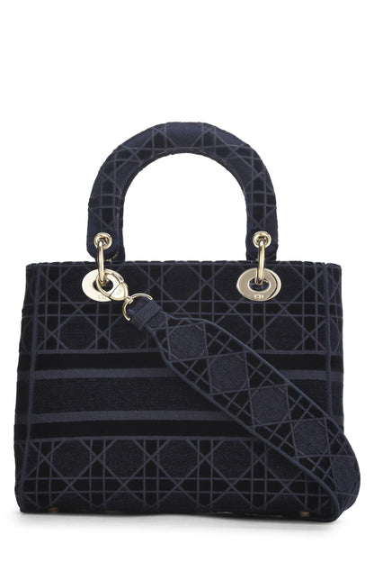 Dior, Blue Velvet Cannage Lady D-Lite Medium, Blue