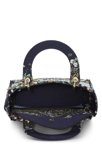 Dior, Navy Embroidered Canvas Lady D-Lite Medium, Multi