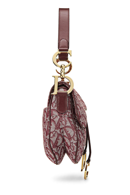Dior, Burgundy Trotter Canvas Double Saddle Bag, Burgundy