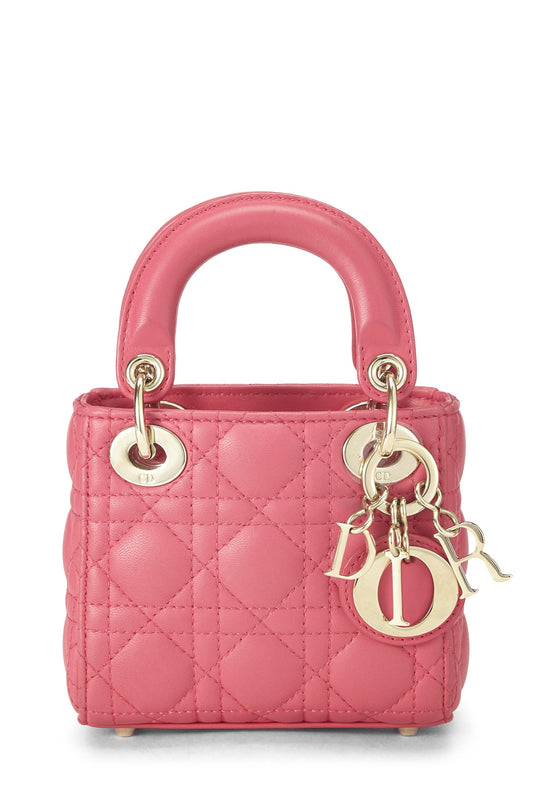Dior, Pink Lambskin Leather Lady Dior Micro, Pink