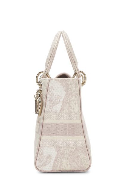 Dior, Pink Embroidered Canvas Lady D-Lite Medium, Pink
