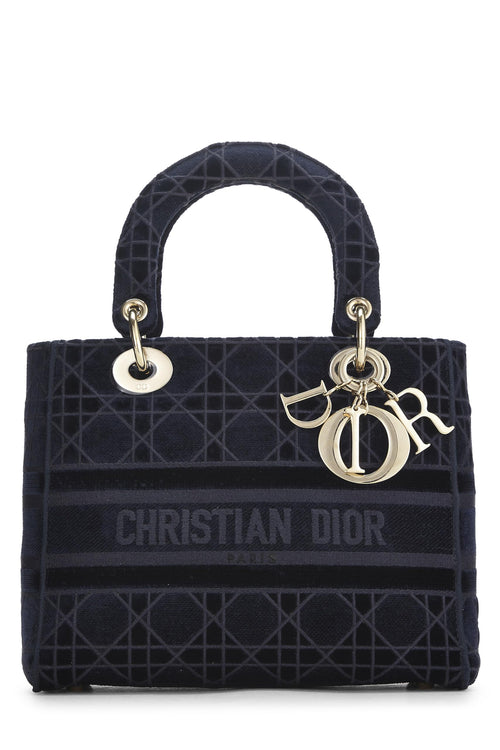 Dior, Blue Velvet Cannage Lady D-Lite Medium, Blue