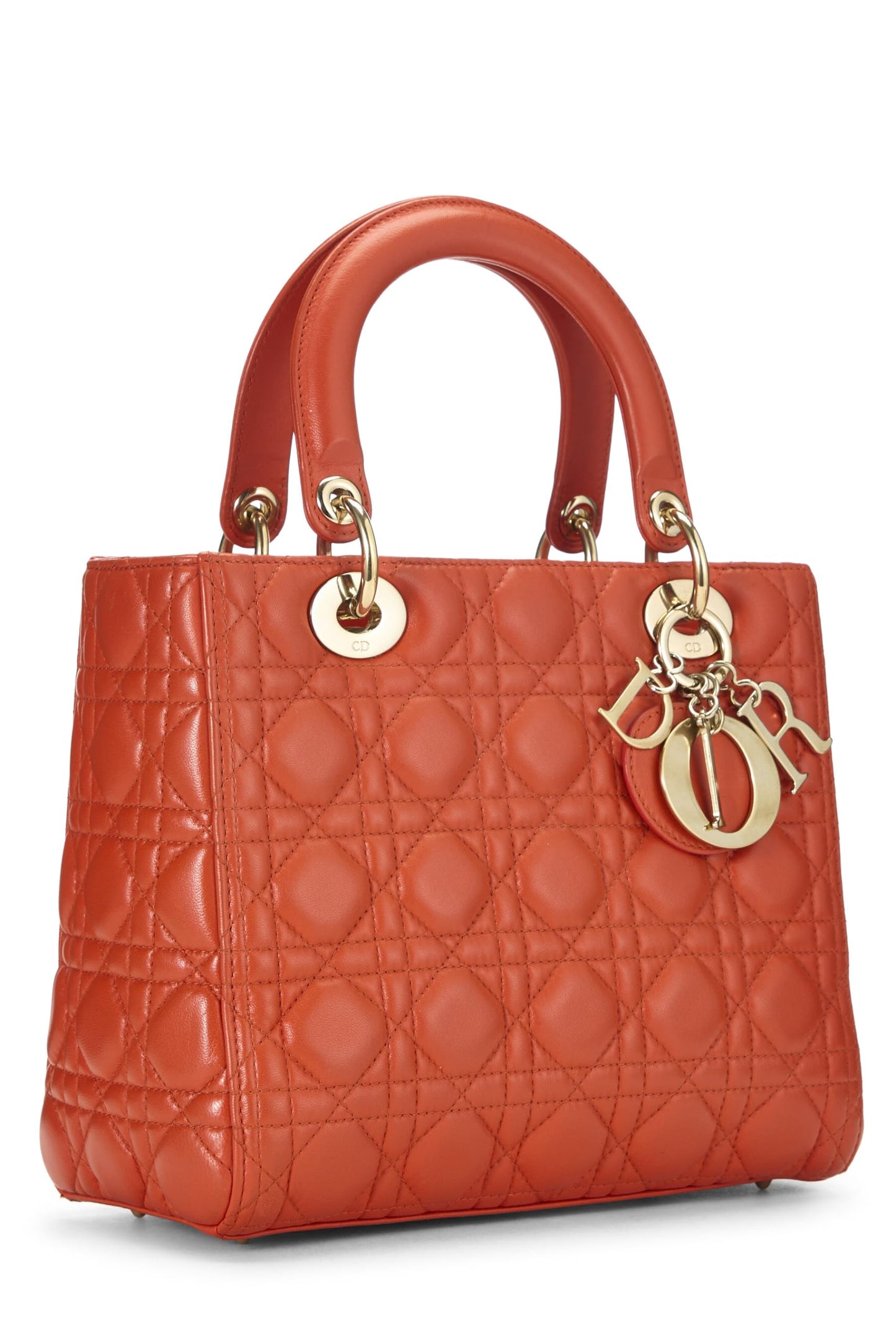 Dior, Orange Cannage Quilted Lambskin Lady Dior Medium, Orange