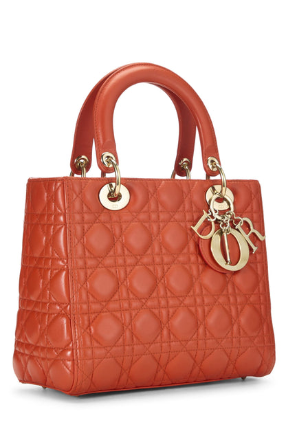 Dior, Orange Cannage Quilted Lambskin Lady Dior Medium, Orange