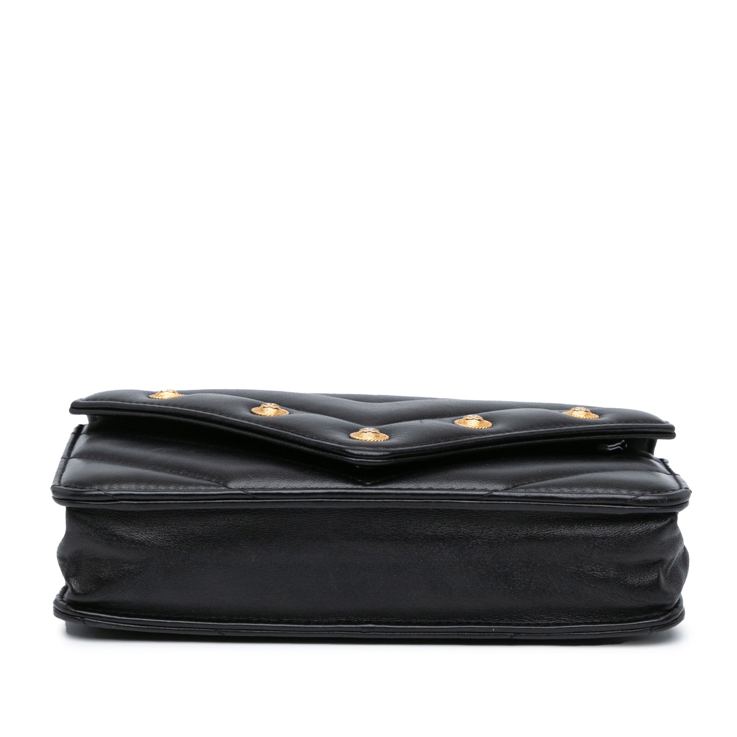 Black Chanel Chevron Lambskin Button Wallet On Chain Crossbody Bag