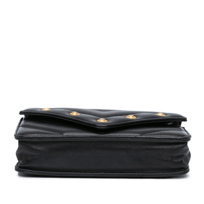 Black Chanel Chevron Lambskin Button Wallet On Chain Crossbody Bag