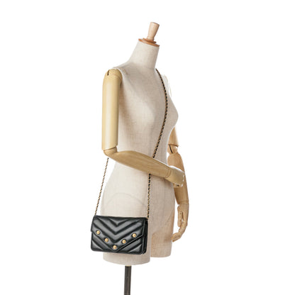 Black Chanel Chevron Lambskin Button Wallet On Chain Crossbody Bag