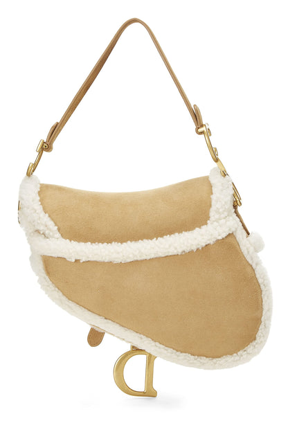 Dior, Beige Shearling Saddle Bag, Brown