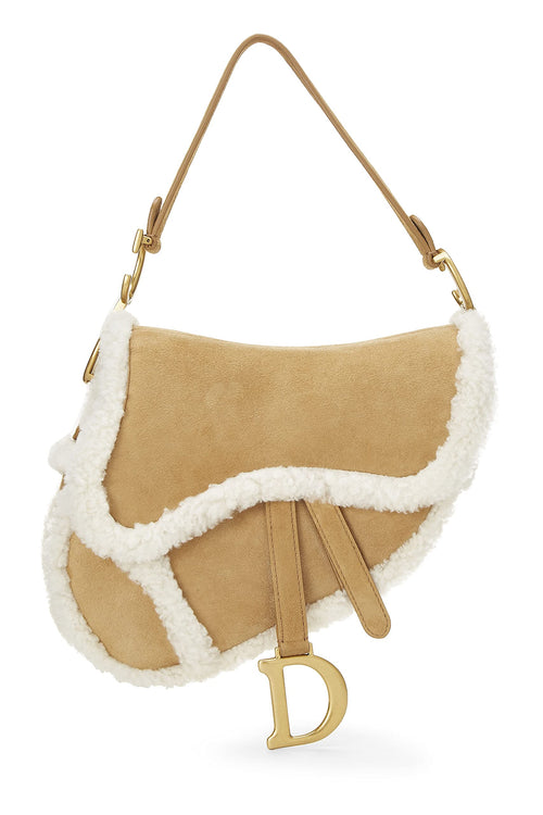 Dior, Beige Shearling Saddle Bag, Brown