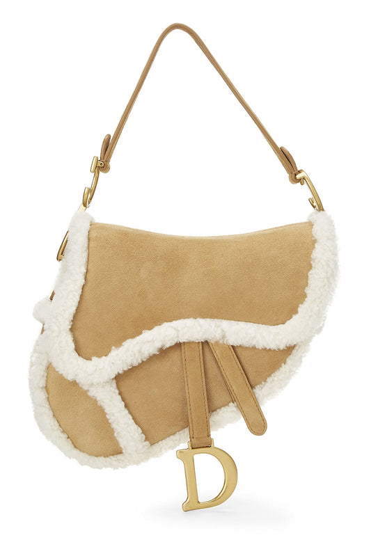 Dior, Beige Shearling Saddle Bag, Brown