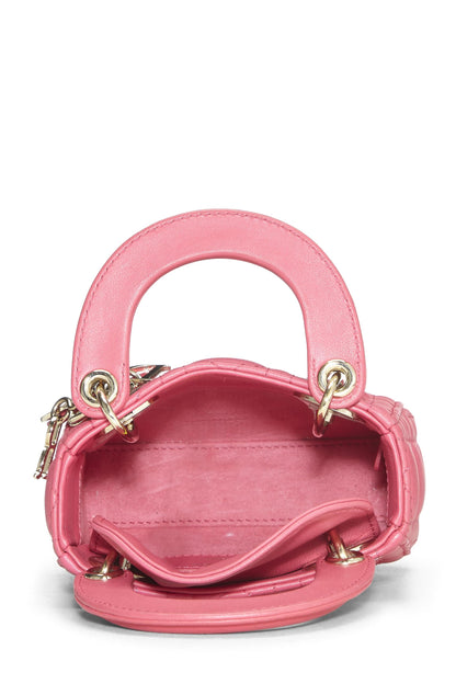Dior, Pink Lambskin Leather Lady Dior Micro, Pink