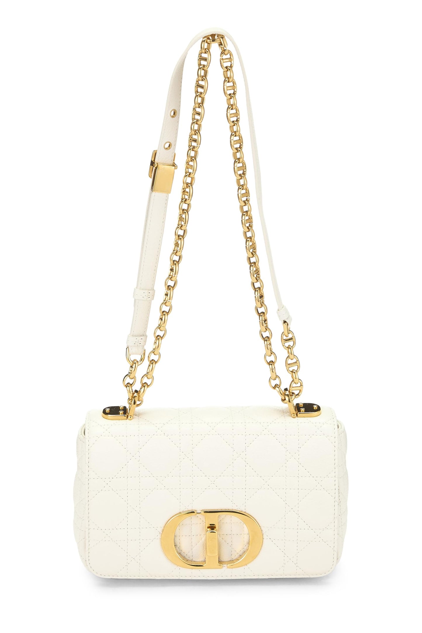 Dior, White Cannage Calfskin Caro Bag Small, White