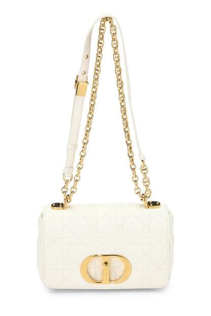 Dior, White Cannage Calfskin Caro Bag Small, White