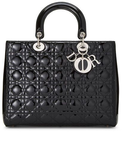 Dior, Black Cannage Patent Leather Lady Dior Large, Black