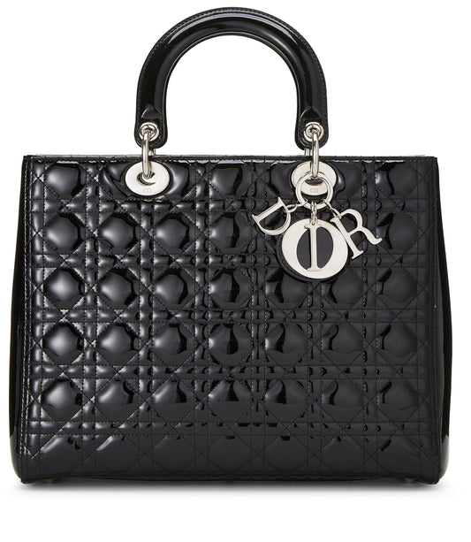 Dior, Black Cannage Patent Leather Lady Dior Large, Black