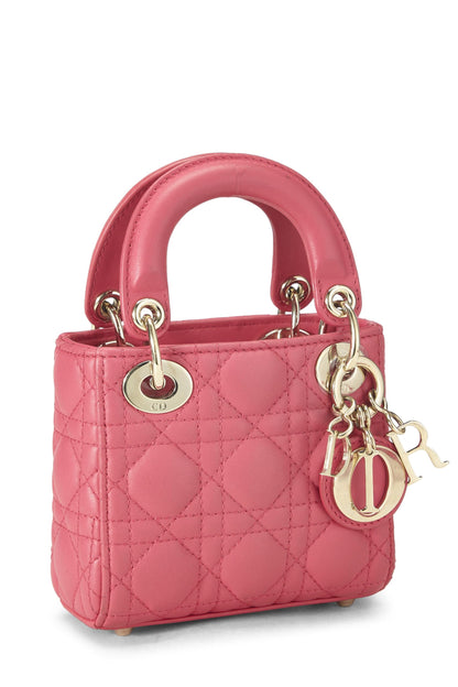 Dior, Pink Lambskin Leather Lady Dior Micro, Pink
