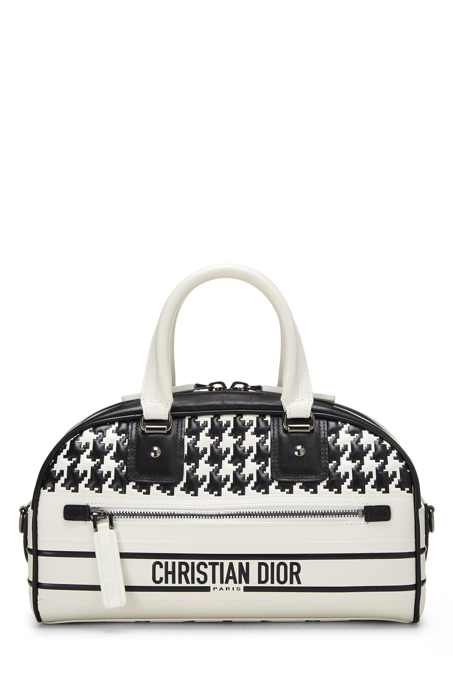Dior, White & Black Leather Vibe Bowling Bag Small, White