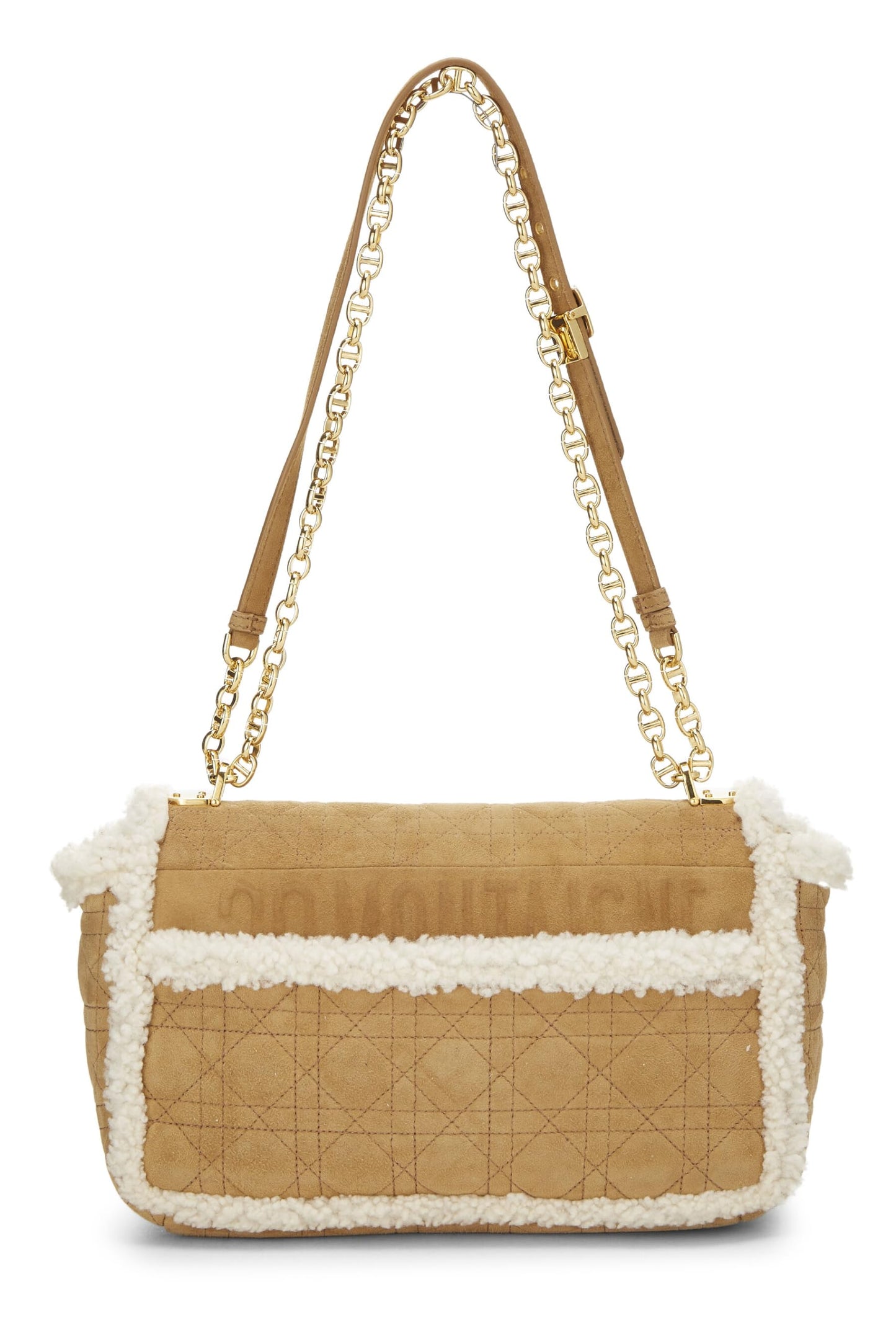 Dior, Beige Cannage Shearling Caro Bag Medium, Brown