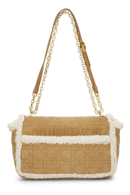Dior, Beige Cannage Shearling Caro Bag Medium, Brown