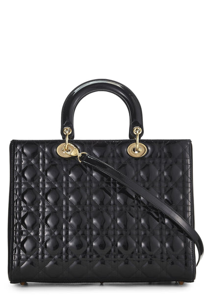 Dior, Black Cannage Patent Leather Lady Dior Large, Black