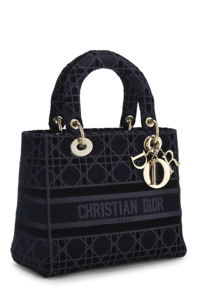 Dior, Blue Velvet Cannage Lady D-Lite Medium, Blue