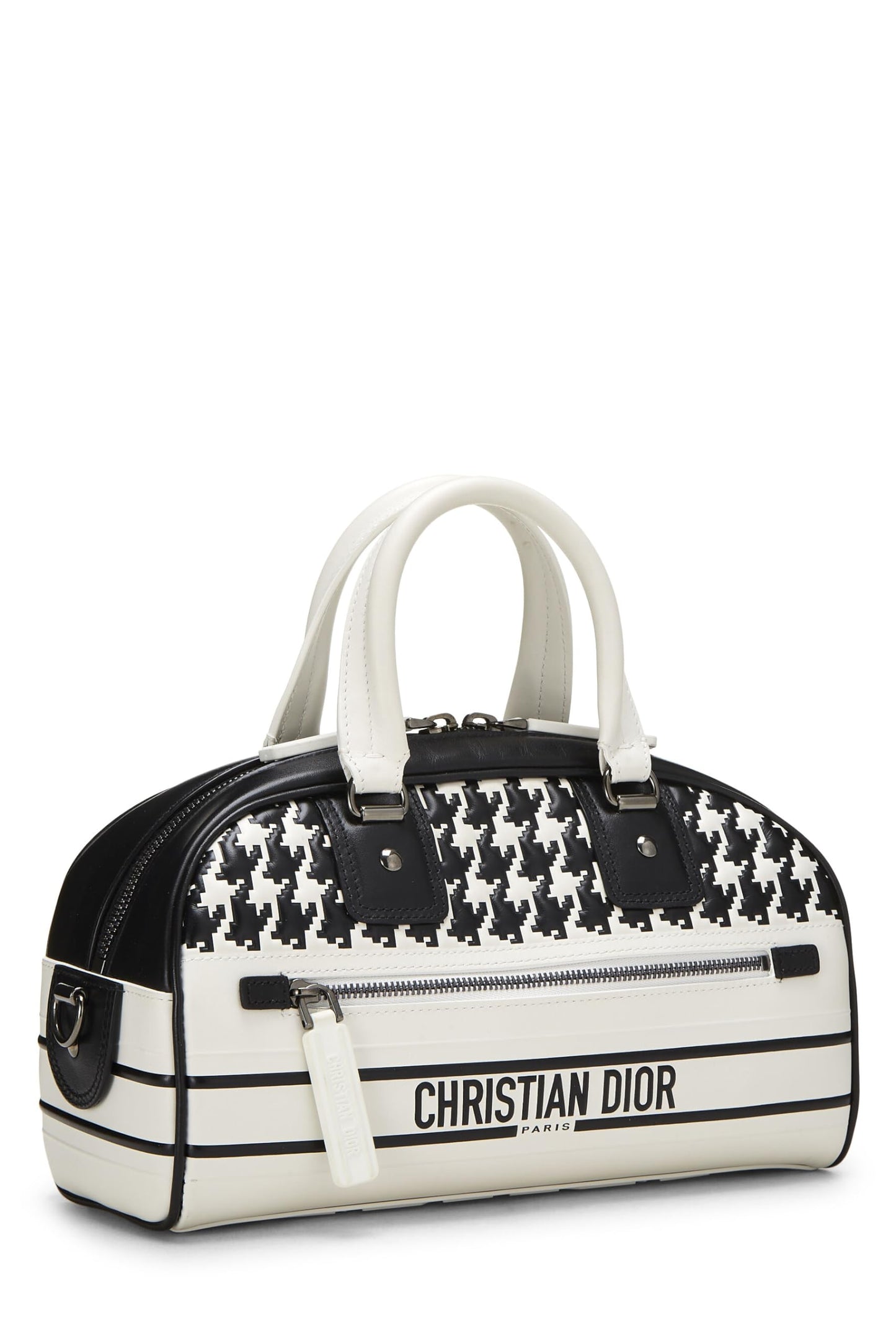 Dior, White & Black Leather Vibe Bowling Bag Small, White