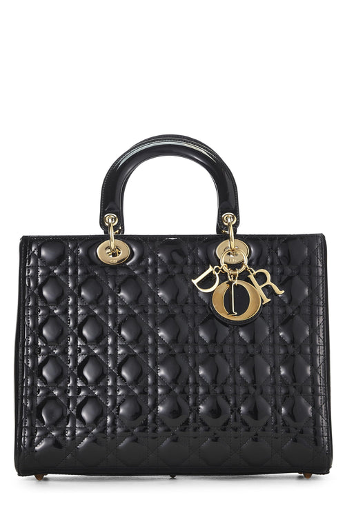 Dior, Black Cannage Patent Leather Lady Dior Large, Black