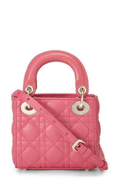 Dior, Pink Lambskin Leather Lady Dior Micro, Pink