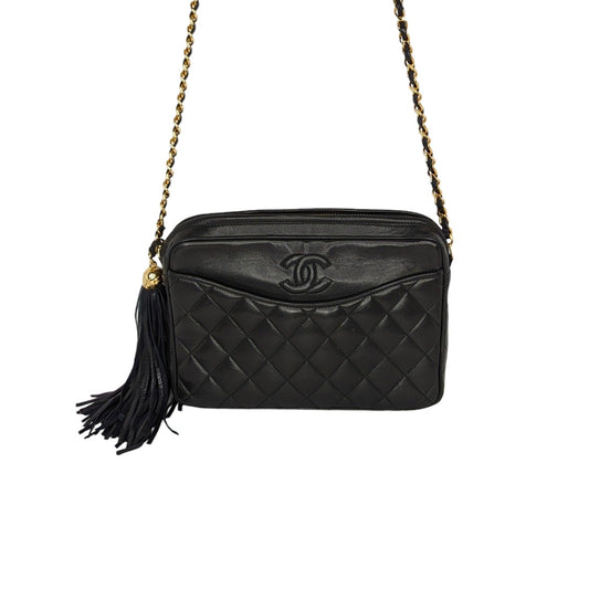 Chanel Vintage Quilted Lambskin CC Camera Tassel Bag