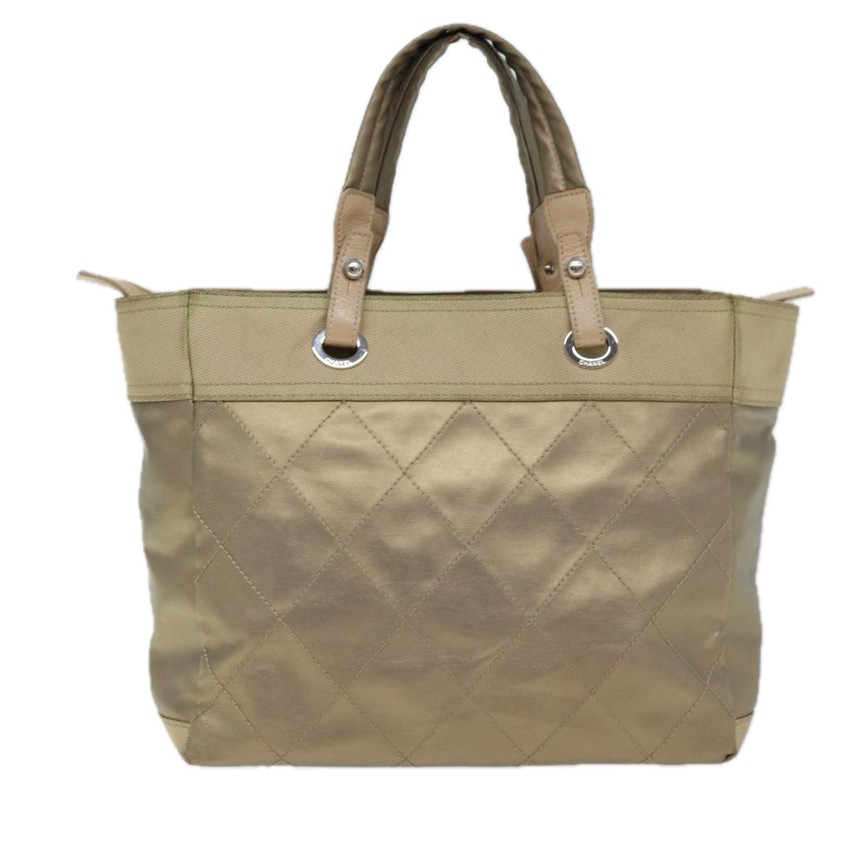 CHANEL Wild Stitch Tote Bag Leather Beige CC 72149