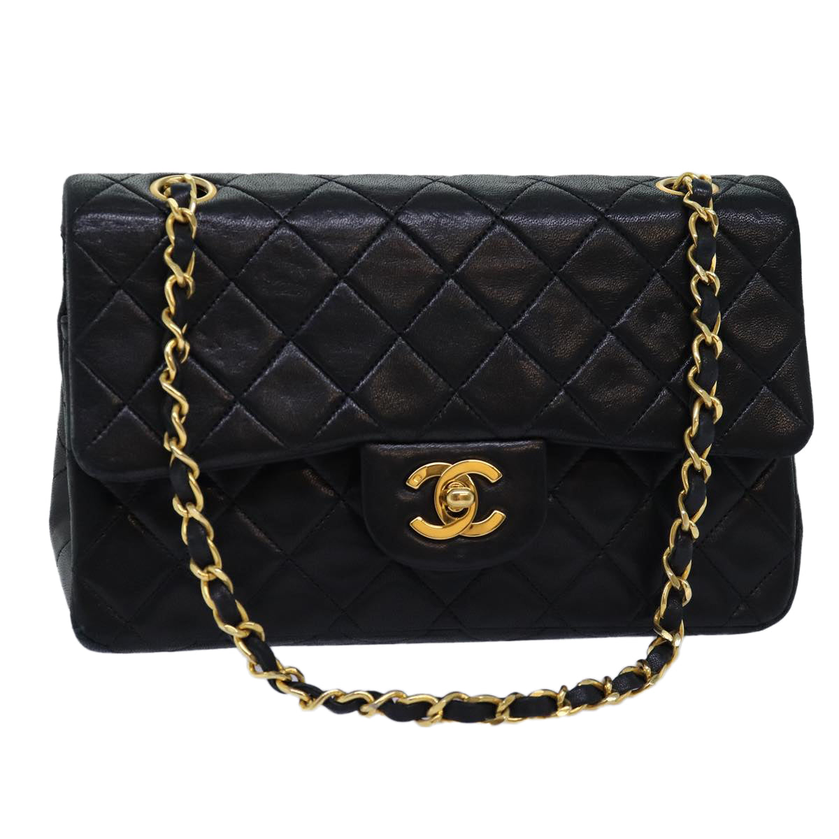 CHANEL Matelasse Chain Shoulder Bag Lamb Skin Black CC 72241A