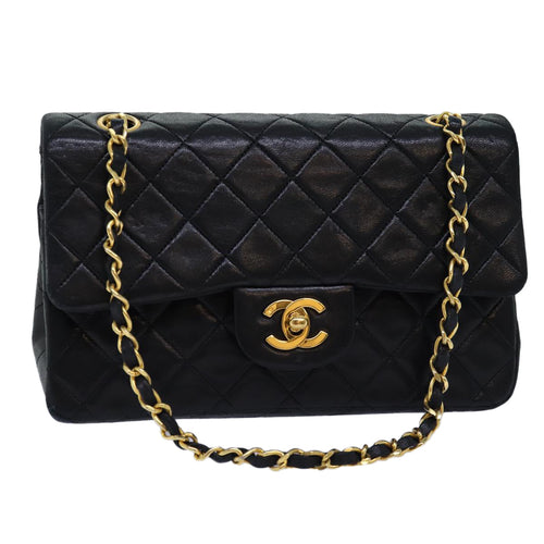 CHANEL Matelasse Chain Shoulder Bag Lamb Skin Black CC 72241A