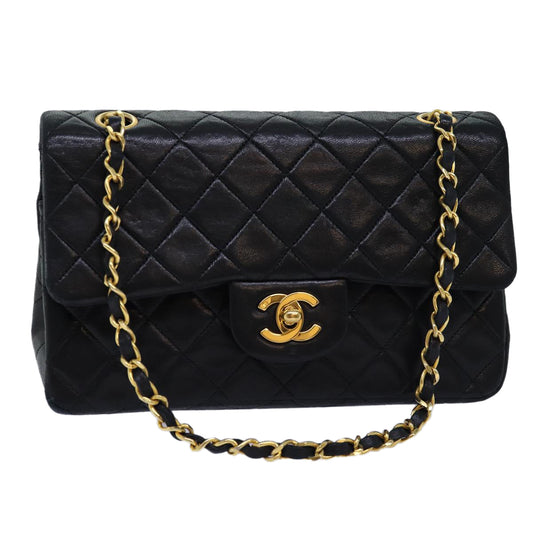 CHANEL Matelasse Chain Shoulder Bag Lamb Skin Black CC 72241A