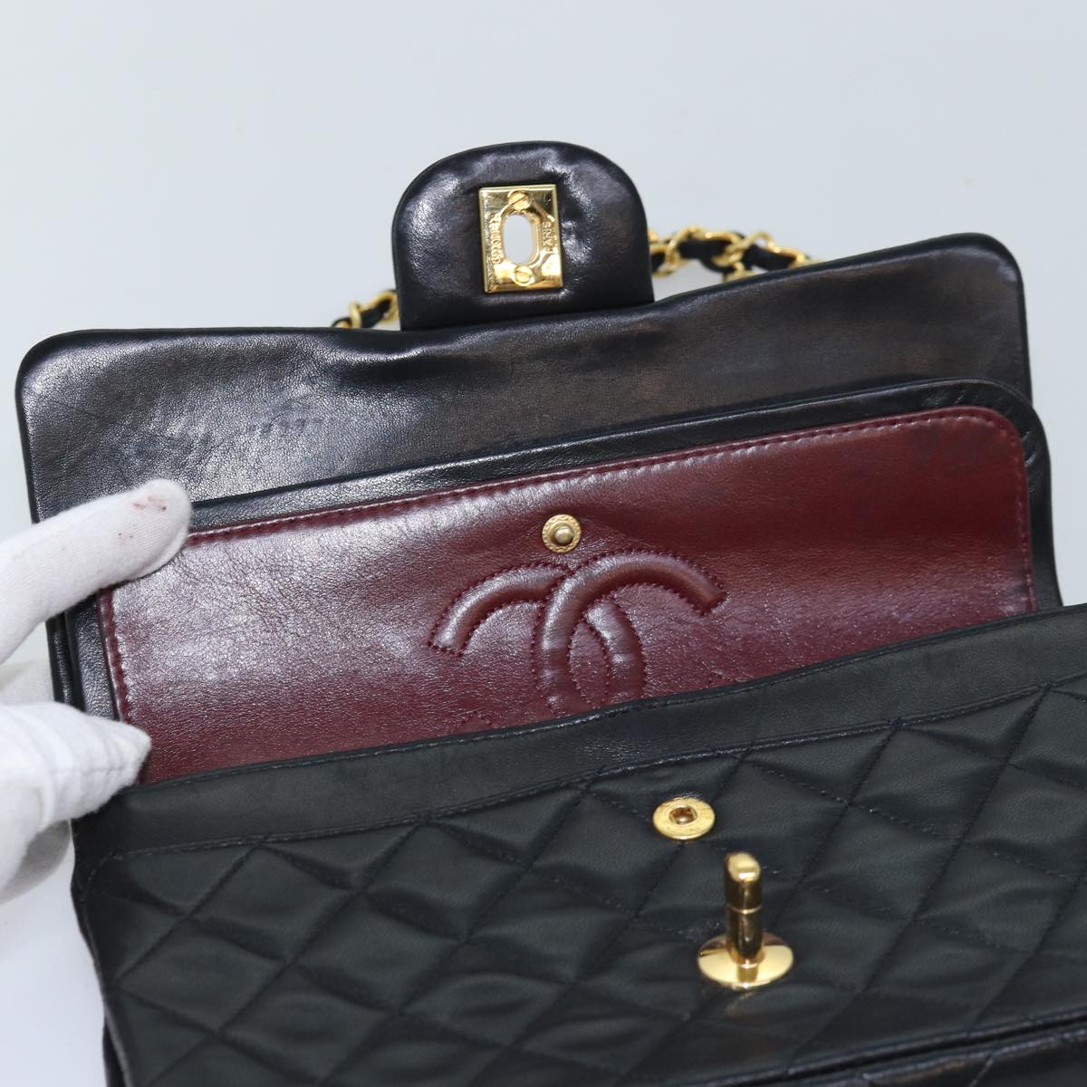CHANEL Matelasse Chain Shoulder Bag Lamb Skin Black CC 72241A