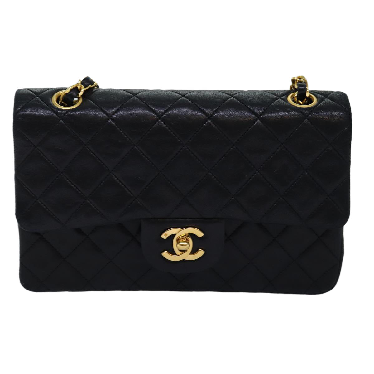 CHANEL Matelasse Chain Shoulder Bag Lamb Skin Black CC 72241A
