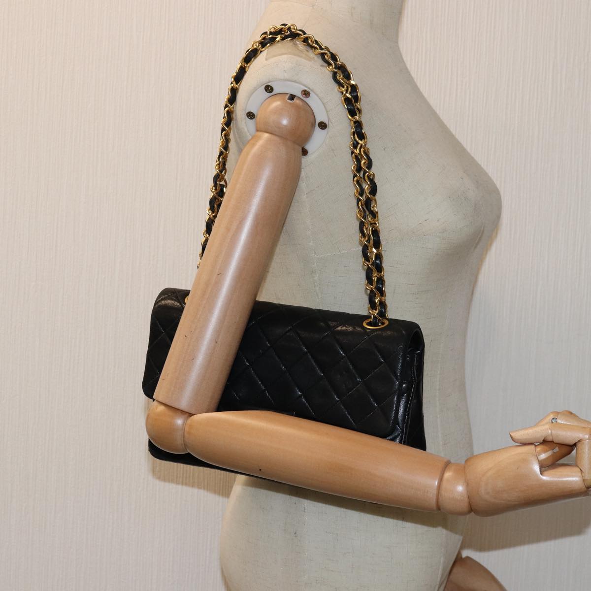 CHANEL Matelasse Chain Shoulder Bag Lamb Skin Black CC 72241A