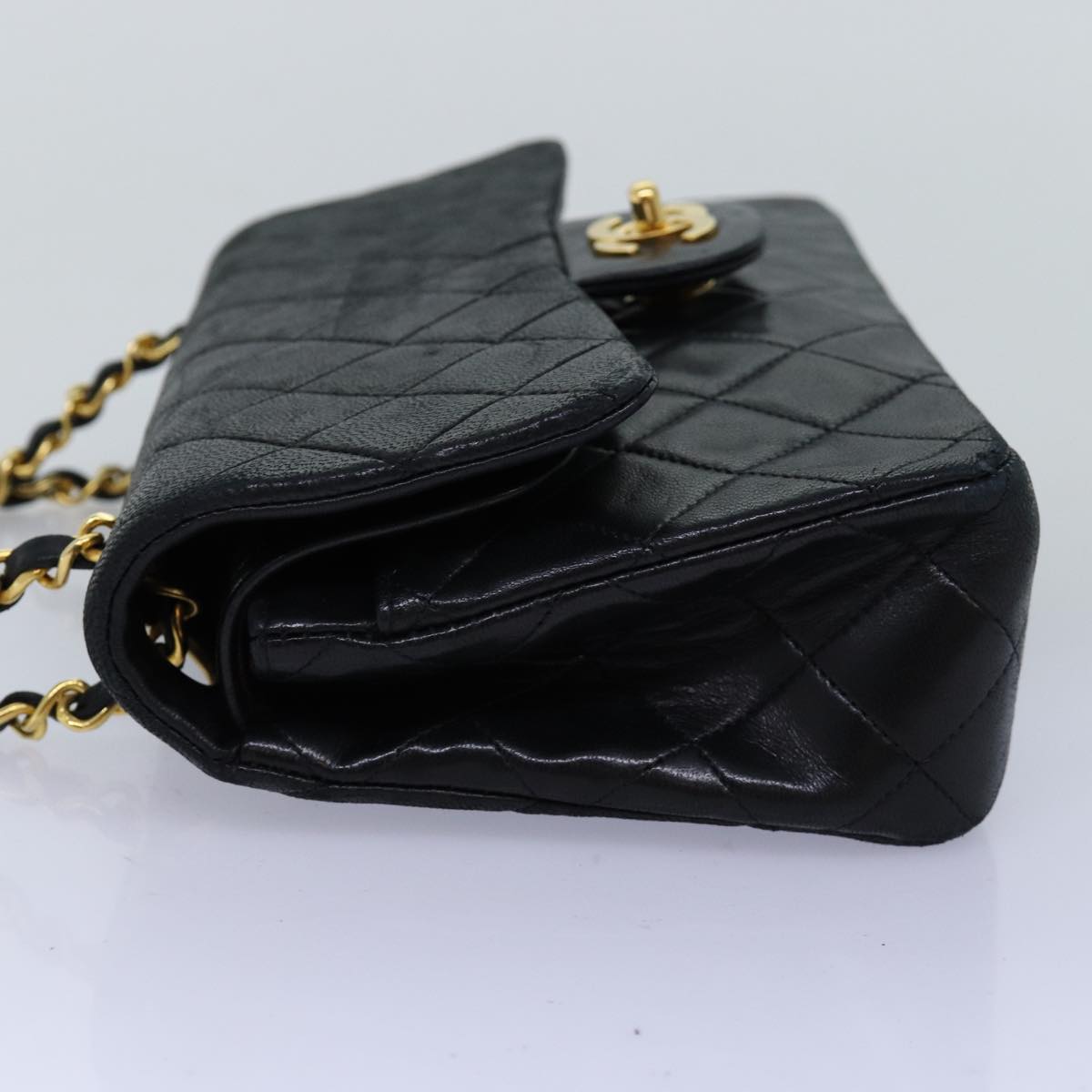 CHANEL Matelasse Chain Shoulder Bag Lamb Skin Black CC 72241A