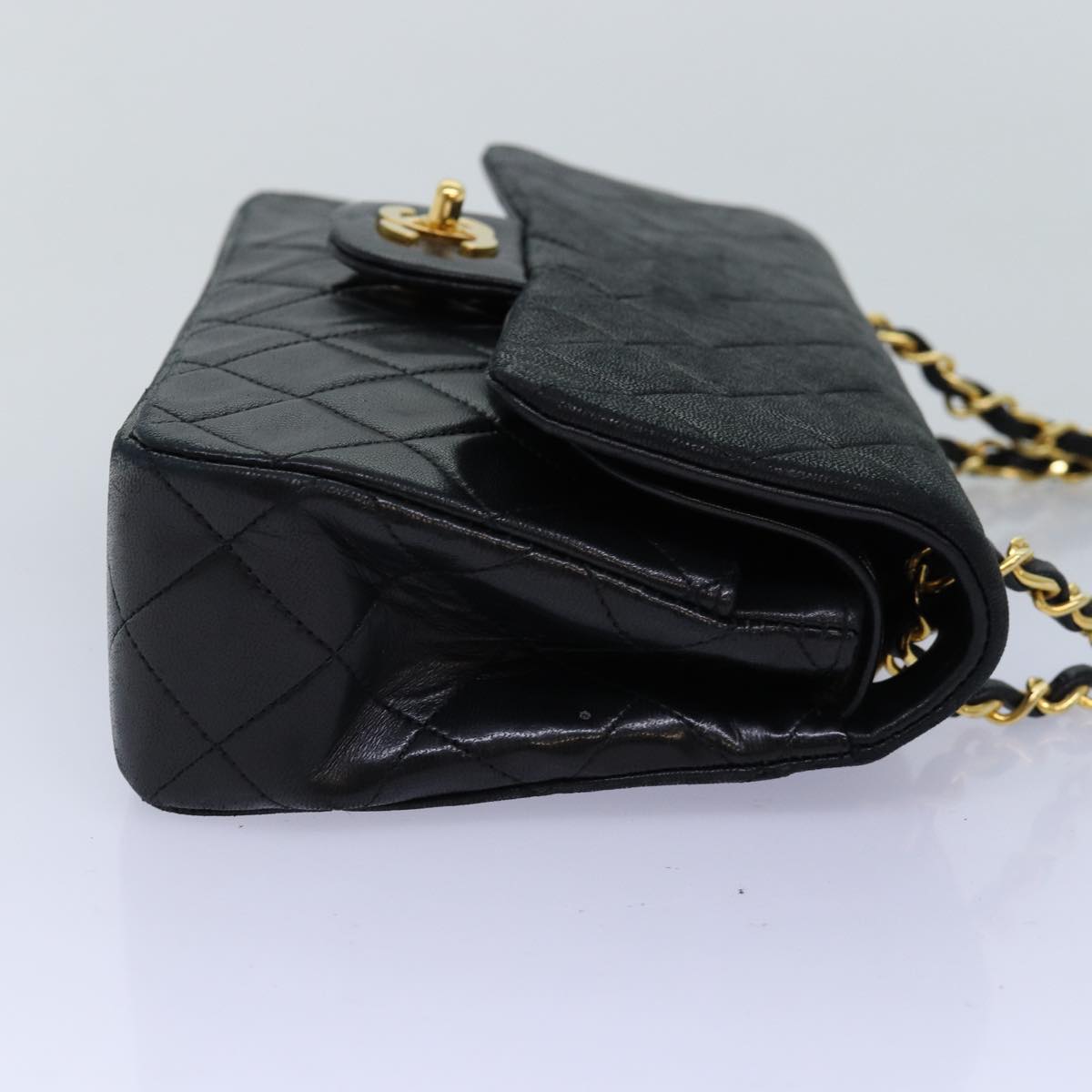 CHANEL Matelasse Chain Shoulder Bag Lamb Skin Black CC 72241A