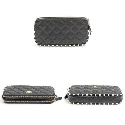 Chanel Matelasse Pearl Chain Wallet Shoulder Bag Black
