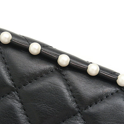 Chanel Matelasse Pearl Chain Wallet Shoulder Bag Black