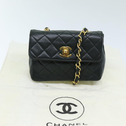 CHANEL Mini Matelasse Turn Lock Chain Bag Lamb Skin Black CC 72435A