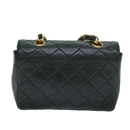 CHANEL Mini Matelasse Turn Lock Chain Bag Lamb Skin Black CC 72435A