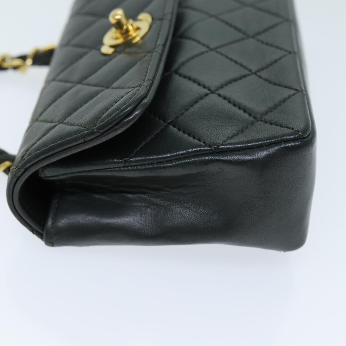 CHANEL Mini Matelasse Turn Lock Chain Bag Lamb Skin Black CC 72435A