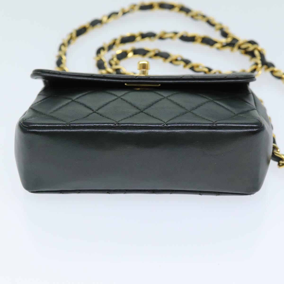 CHANEL Mini Matelasse Turn Lock Chain Bag Lamb Skin Black CC 72435A