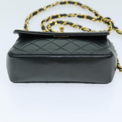CHANEL Mini Matelasse Turn Lock Chain Bag Lamb Skin Black CC 72435A